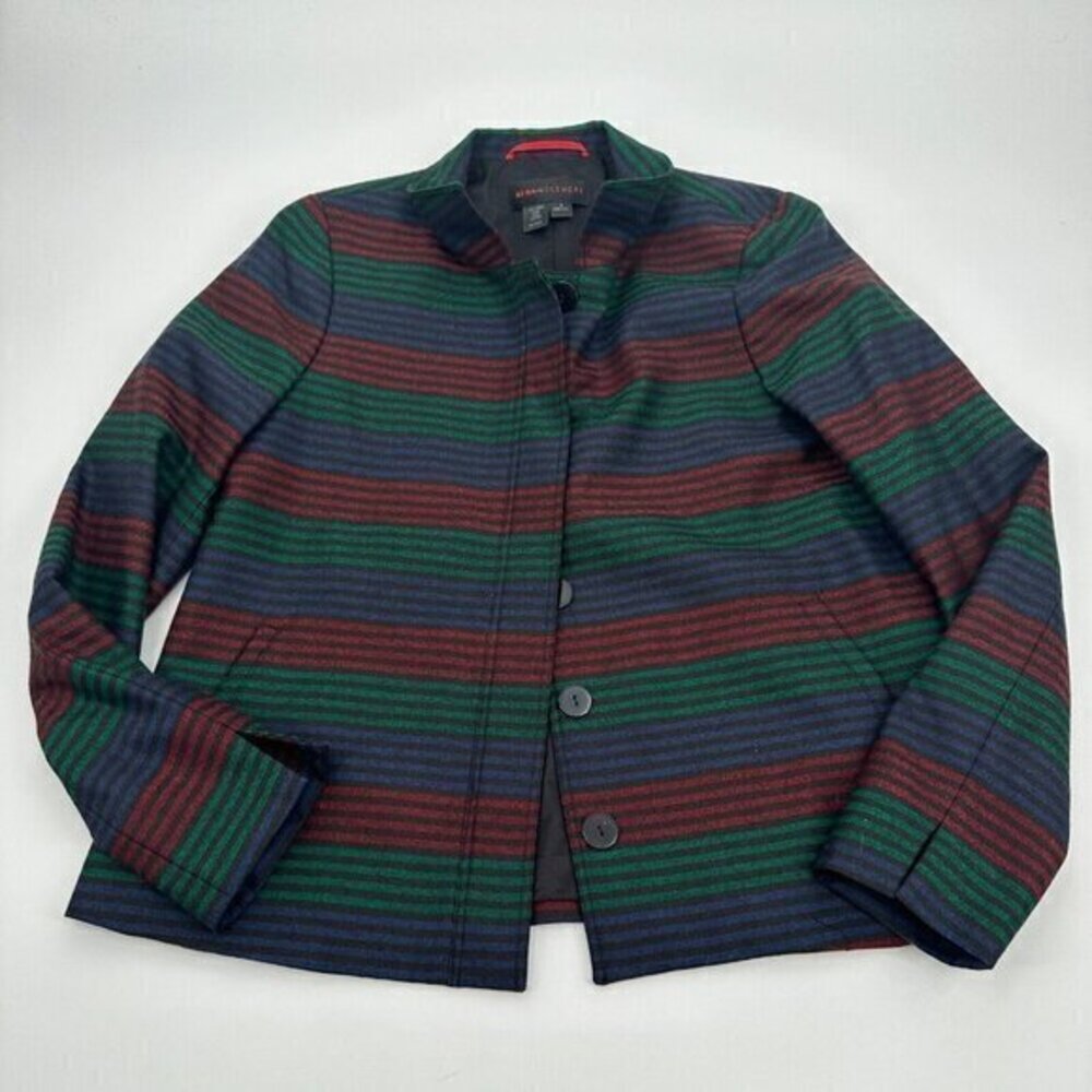 Nina Mclemore Womens Blazer 4 Virgin Wool Striped Rainbow Preppy Silk Business